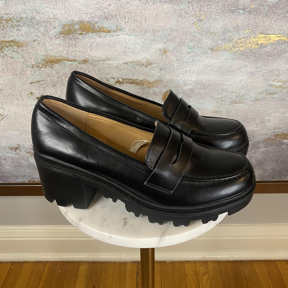 Mudd Loafer Shoes Womens Size 8.5 Black Platform Block Heel Slip Resistant